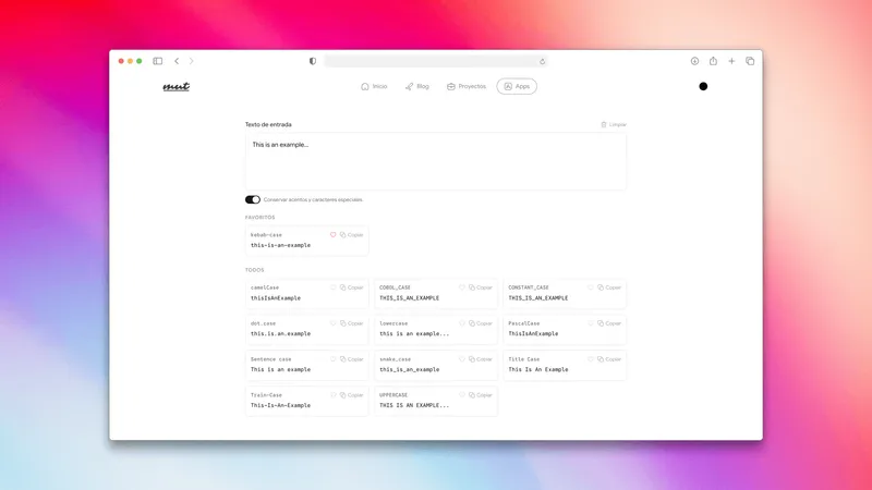 Captura de pantalla de la aplicación caseShifter