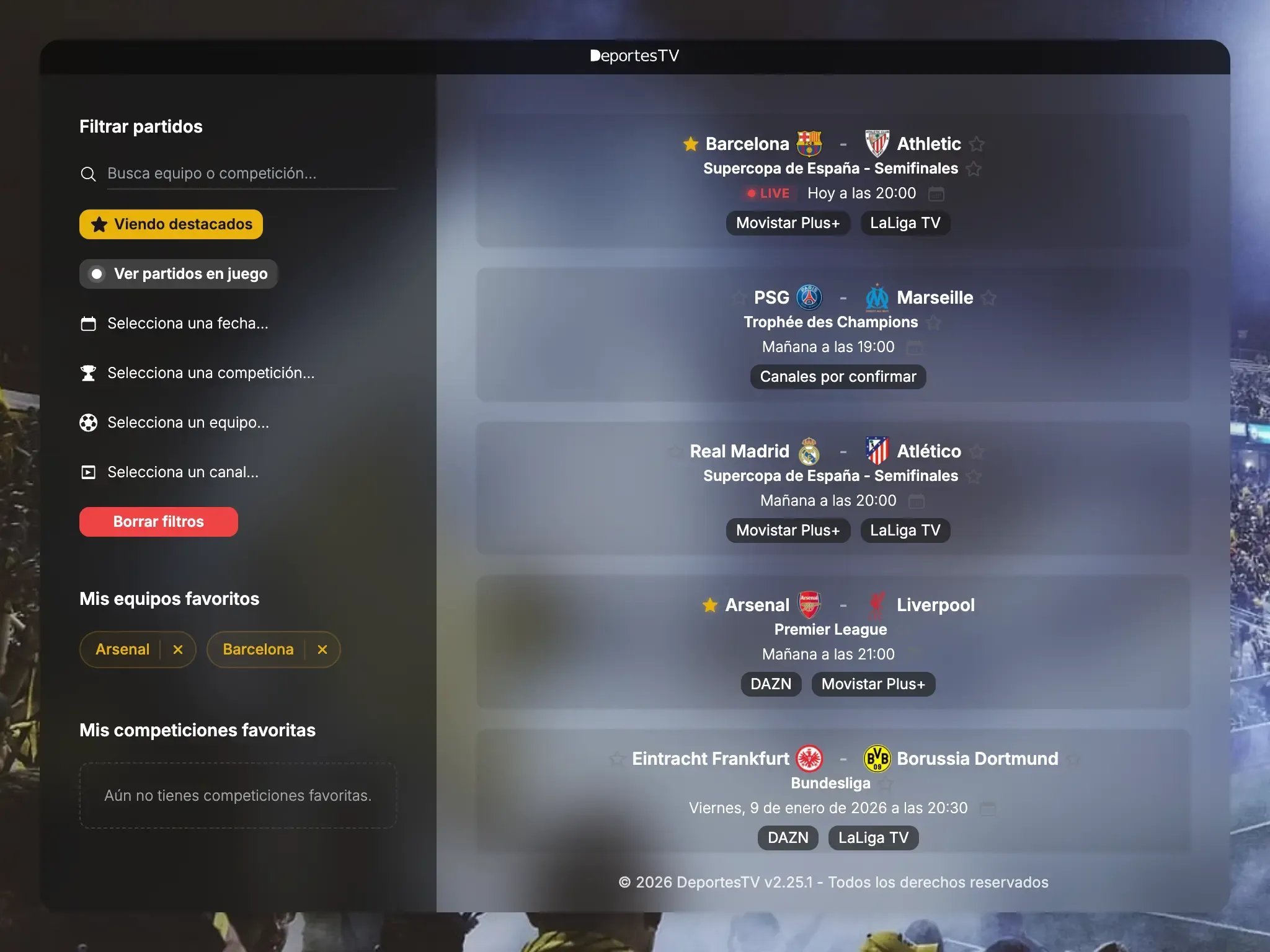 Interfaz de usuario de DeportesTV