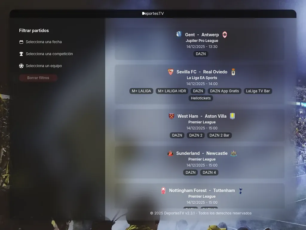 Interfaz de usuario de DeportesTV